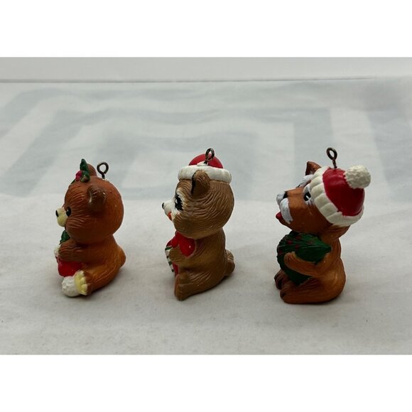 Vintage Christmas Critters 2" Ornaments Ceramic Raccoon Dog Bear - Picture 4 of 6